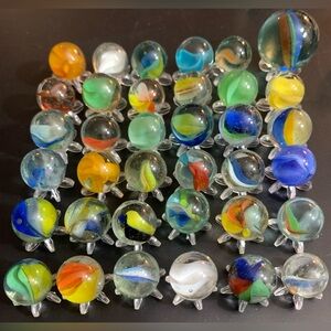 Vintage Cat's Eye Multi-Color Colorful Glass Marbles (35) (1) Shooter